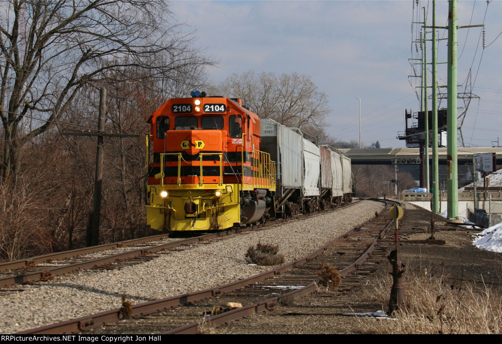 With 7 cars in tow from east of town, GRE comes back west